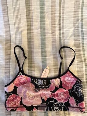 Victoria's Secret Black Bralette with Pink Rose Print